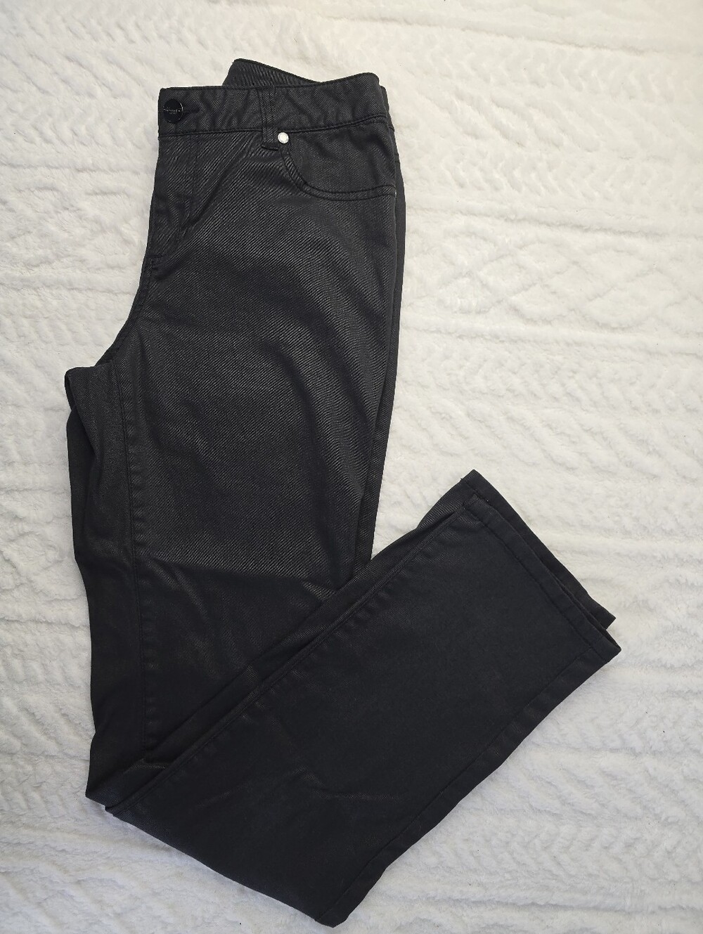 Kenneth Cole Black Pants Coated Leather Look Mid Rise Slim Straight Leg Moto 28